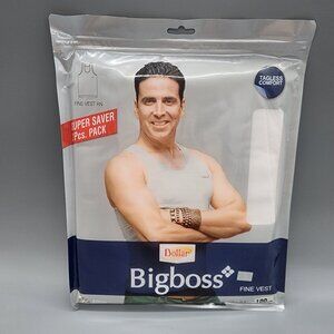Bigboss Men's Vest Pack 2pc White Tagless Comfort RN 100CM New Dollar Brand